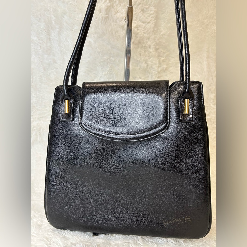 Pierre Balmain Paris Vintage Elegant Black Leather Handbag